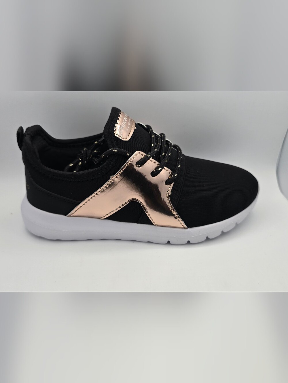 London Fog Angel Lane Black Sneakers with Rose Gold Accent